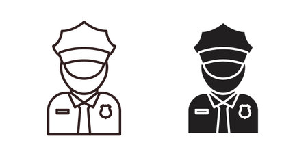 Police icon flat vector illustration. Black Thin Line Icon Emblem Conceptのイラスト素材