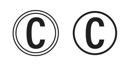 Copyright icon flat vector illustration. Black Thin Line Icon Emblem Conceptのイラスト素材