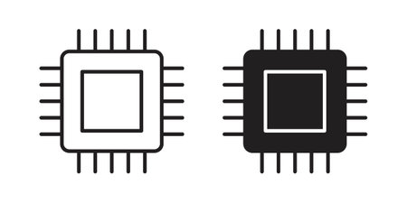 Chip icon symbols, Solid black and editable stroke icons