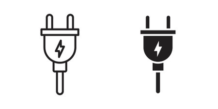 Electric plug icon symbols, Solid black and editable stroke iconsのイラスト素材