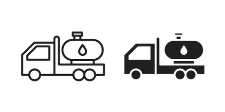 Fuel truck icon symbols, Solid black and editable stroke iconsのイラスト素材