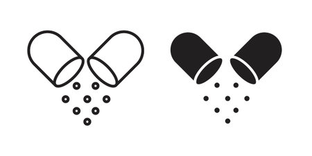Open Capsule Pill icon symbols, Solid black and editable stroke iconsのイラスト素材