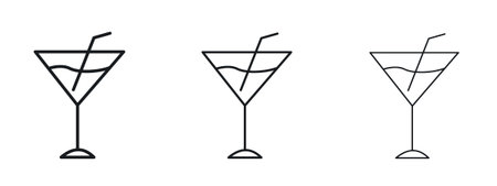 Cocktail icon logo black pictogram set. Graphic simple vector iconのイラスト素材