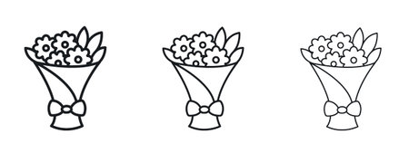 Flower bouquet icon logo black pictogram set. Graphic simple vector iconのイラスト素材