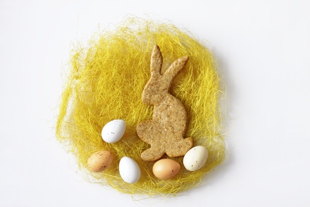 Easter bunny from gingerbread with eggs