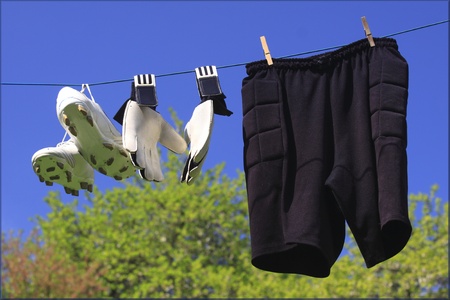 Goalkeeper sportswear after matchの写真素材