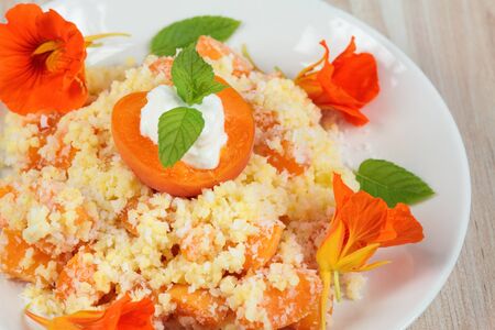 Sweet puree from millet grains, apricot and coconutの写真素材