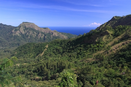 Mountain covered by forest, sky with clouds. Island Flores, Indonesia, mountain landscape, travel...