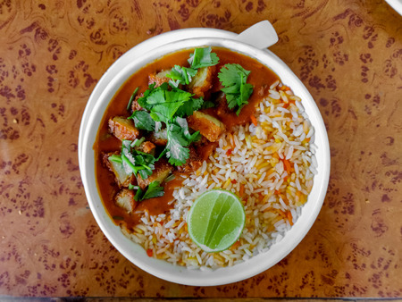 vegetarian Rice Bowl with vegetarian gravy or curryの写真素材