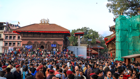 Crowd of people during Indra Jatra festivalのeditorial素材