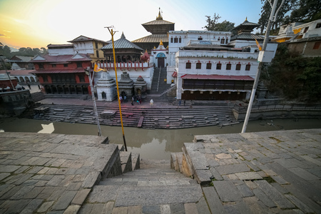 Kathmandu, Nepal - November 4 2018: Pashupatinath Temple and Bagmati Riverのeditorial素材