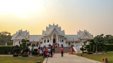 Lumbini, Nepal - November 10 2018: People and tourists admiring Rotal Thai Monastery of Lumbini.のeditorial素材