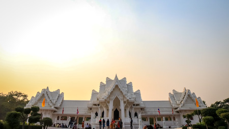 Lumbini, Nepal - November 10 2018: People and tourists admiring Rotal Thai Monastery of Lumbini.のeditorial素材