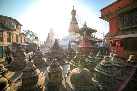 Kathmandu, Nepal - November 4 2018: Swayambhunath Stupa in Nepal