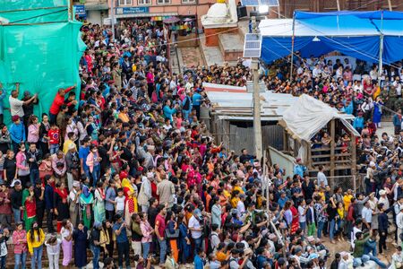 Kathmandu, Nepal - September 13 2019: Crowd of people gathers to watch and celebrate Indra Jatra Festival at Kathmandu Durbar Square premises, Nepalのeditorial素材