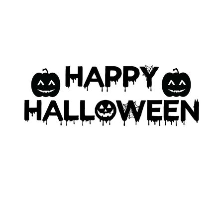 Happy Halloween with smiling pumpkins text isolated on white background. Calligraphy vector illustrationのイラスト素材