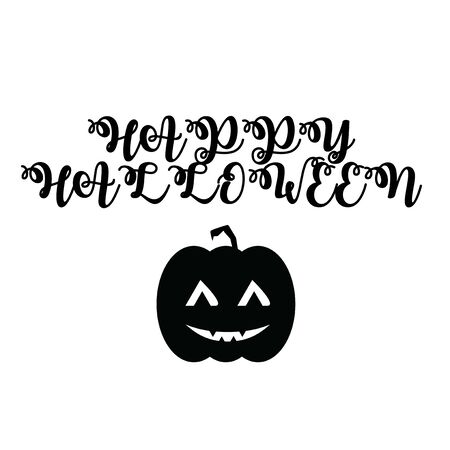Happy Halloween with smiling pumpkins text isolated on white background. Calligraphy vector illustrationのイラスト素材