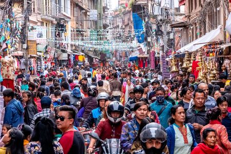 Kathmandu, Nepal - September 21 2019: Crowd of people walking on the streets of Patan Durbar Squareのeditorial素材