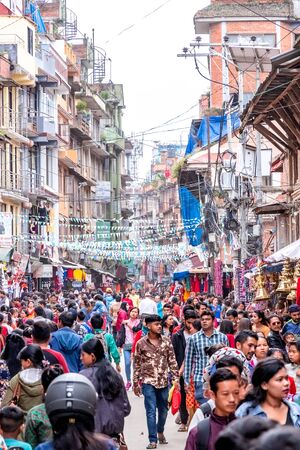 Kathmandu, Nepal - September 21 2019: Crowd of people walking on the streets of Patan Durbar Squareのeditorial素材