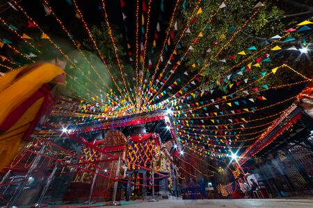 Kathmandu, Nepal - October 2 2019: Hindu Temple decorated with lights for Diwali Festivalのeditorial素材