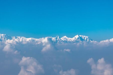 Himalaya range seen from the window seat of a planeの写真素材