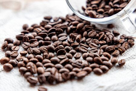 Roasted coffee beans on white backgroundの写真素材