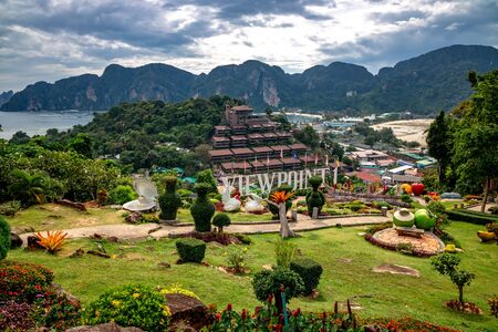 Beautiful scenic view from Viewpoint 1 at Phi Phi Islands in Thailand.