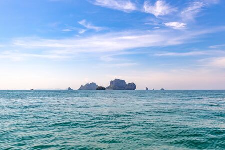 Small rocks and islands in andaman sea off the coast of Thailand near Krabi and Railay Beach.の写真素材