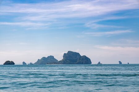 Small rocks and islands in andaman sea off the coast of Thailand near Krabi and Railay Beach.の写真素材
