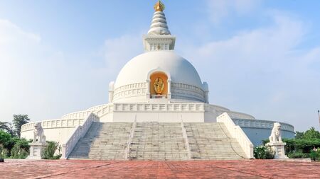 Majestic World Peace Stupa in Lumbini, Nepal.の写真素材