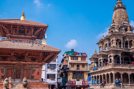 Kathmandu, Nepal - February 6 2020: Ancient temples at Patan Durbar Square, Nepal. A UNESCO World Heritage Site.のeditorial素材