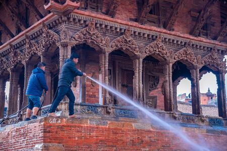 Kathmandu, Nepal - February 6 2020: Ancient temples at Patan Durbar Square, Nepal. A UNESCO World Heritage Site.のeditorial素材