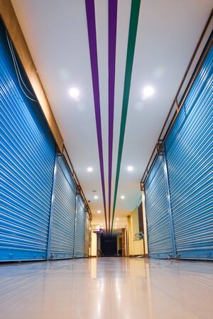 Alley Of A Mall Showing Closed Shops During Lockdownの写真素材