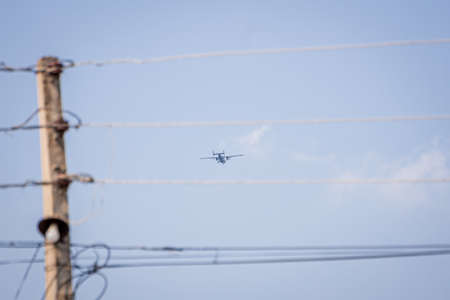 Bhairahawa, Nepal - May 19 2020: PZL M28 Skytruck STOL Aircraft belonging to Nepal Army takes off from Bhairahawa Airport after delivering medical supplies to control the COVID-19 outbreak.のeditorial素材