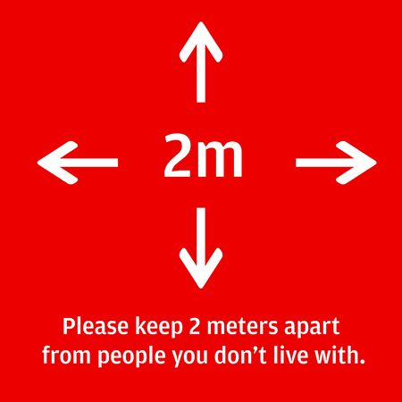 Social Distancing Message sticker for supermarkets, stores, shopping mall and public places. Keep 2...