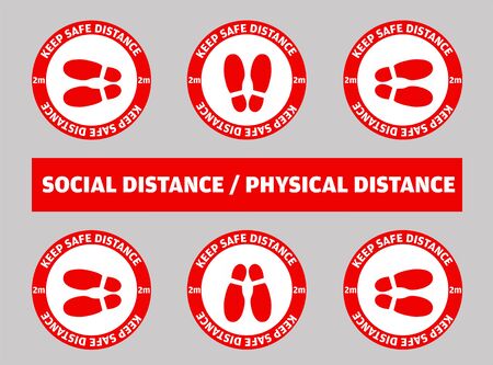 Set of 6 Social Distancing or Safe Distancing Floor Sticker for stores and supermarkets to help reduce the spread of covid-19 coronavirus.のイラスト素材