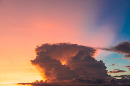 Beautiful Mesmerizing Sunset. Golden hour and blue hour. selective focusの写真素材