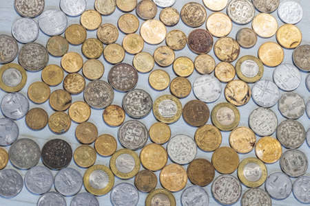 Various golden and silver Nepali Coins background.の写真素材