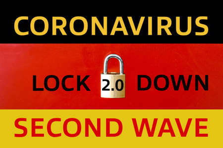 Concept Of Second Lockdown in Germany. Real padlock placed on top of the German flag to indicate...