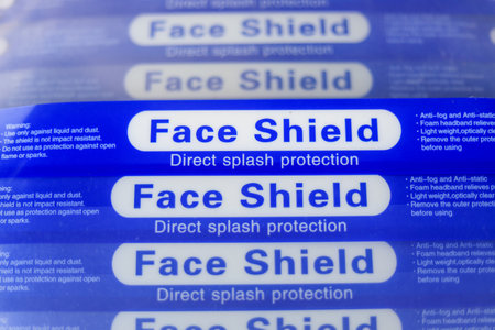 Closeup Stack of Blue Face Shield to protect from direct splash and droplets.