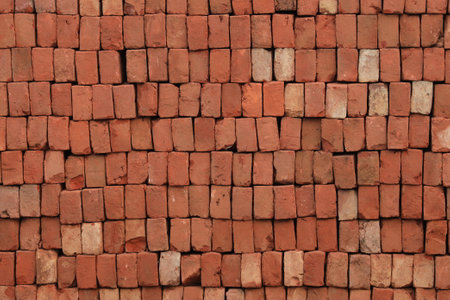 Brick Pattern. Stack of fresh processed bricks loosely stacked horizontally.