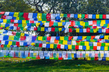 Colorful Prayer Flags. Tibetan Prayer flags with Buddhist scripts.の写真素材