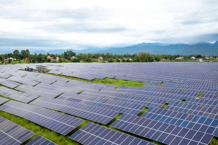 Rows of Photovoltaic Panels at a Solar farm in Nepal.の写真素材