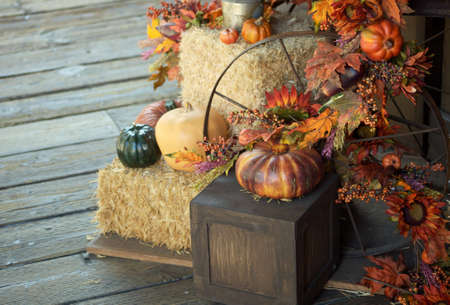 A shot of a fall harvest display.の写真素材