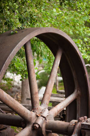 A close up of a old rusted mill equipment.の写真素材