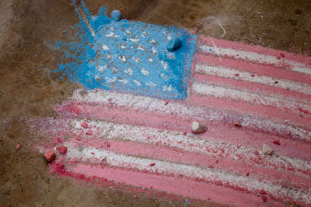 A close up of American Flag made out of chalk.の写真素材