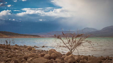 A wide shot of an approaching monsoon over Lake Roosevelt in Arizona 