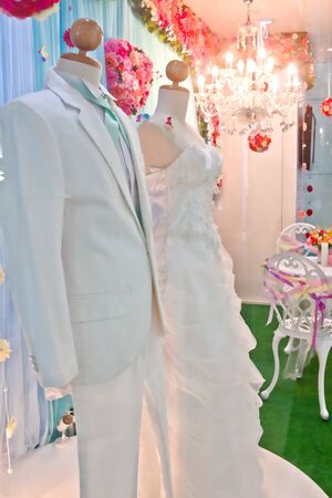 wedding dress on displayの写真素材