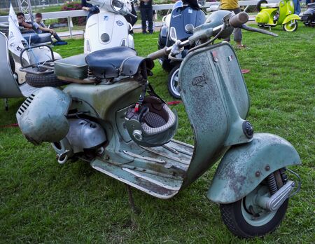 BANGKOK ; MARCH 17 : Vintage Vespa Scooter on pisplay at The Royal Bangkok Sports Club, To Celebrate Vespa 65th Anniversary Party on MAR. 17,2012,Thailand.のeditorial素材