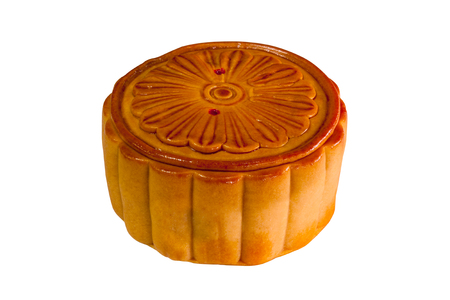 Chinese moon cake isolated on white backgroundの写真素材
